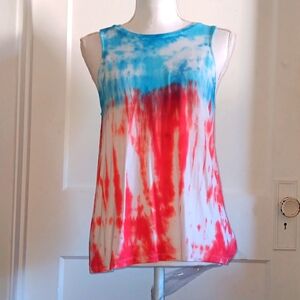 Red white and blue tie dye tank